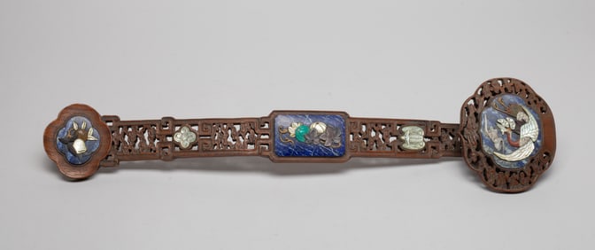 Chinese Wood Ruyi Inlaid Lapis, MOP