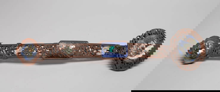 Chinese Wood Ruyi Inlaid Lapis, MOP: The scepter head, centre and end mounted with lapis plaques, inlaid with mother-of-pearl and carved as crane, pumpkin or peach, while the scepter displays two further plaques of mother-of-pearl carved