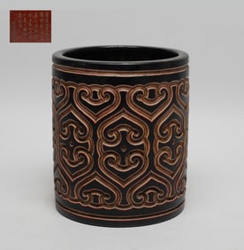Estate Chinese Cinnabar Brush Pot