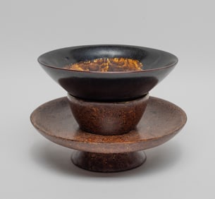 Chinese Jichou Porcelain Bowl w/ Lacquer Stand