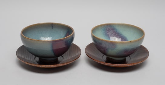 Two Chinese Jun Ware Porcelain Tea Cups