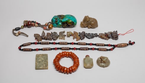 Estate Chinese Export Jade/ Stone Jewelry