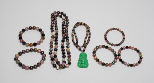 Estate Chinese Tourmaline Jewelry Sets