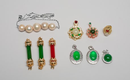Estate Chinese Pearl, Colored Stone Jewelry