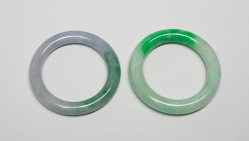 Estate Two Chinese Colored Stone Bangles