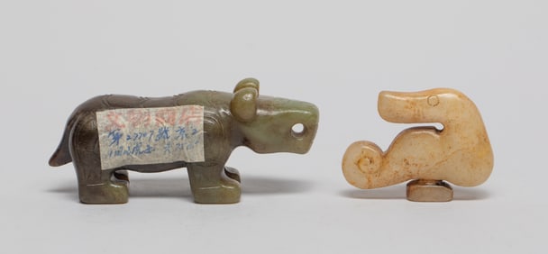 Two Chinese Jade Beast Toggles