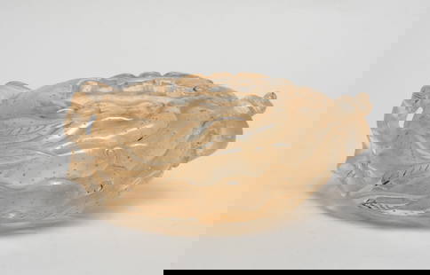 Chinese Export Crystal Like Brush Washer: Naturalistically carved in buddha hand citrus form issuing from a gnarled stem with leaves, with a bat along the mouth. Approx. 5.9*4*2.3 inch.