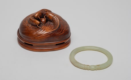 Chinese Jade Dragon Bangle with Box