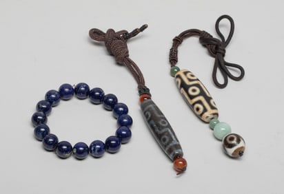 Chinese/ Tibetan Dzi Beads, Lapis Bracelet
