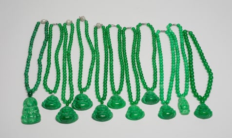 Chinese Export Colored Stone Buddha Necklaces