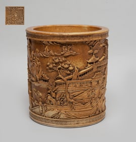 Chinese Salt Glazed Porcelain Brush Pot
