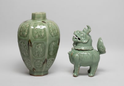 Chinese Longquan Porcelain Tall Vase & Censer