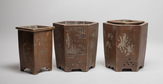 Estate Chinese Export Clay Flower Pots