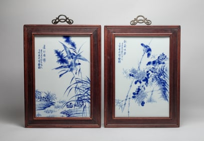 Two Chinese Framed Porcelain Hanging Plaques