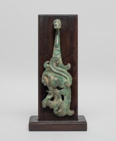 Collectible Chinese Bronze Belt Buckle on Stand