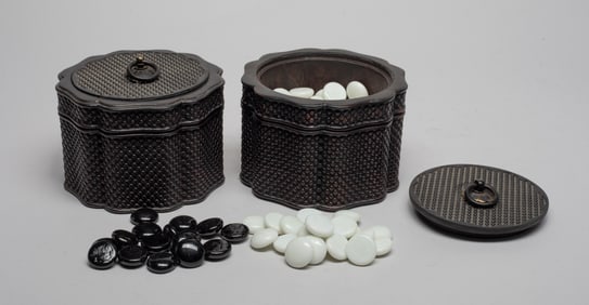 Two Chinese Export Wood Chess Pots
