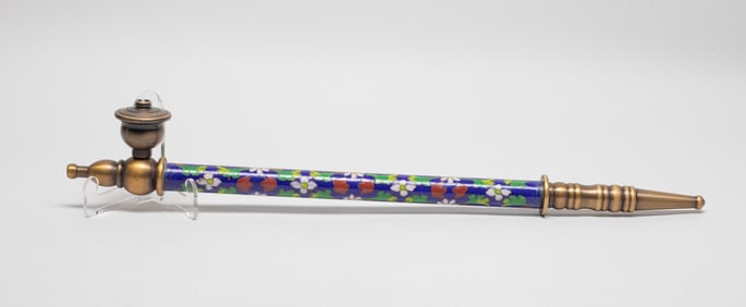 Chinese Export Cloisonne & Brass Pipe