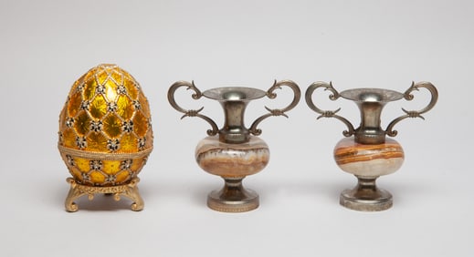 Faberge Type Egg Box & Marble Urns