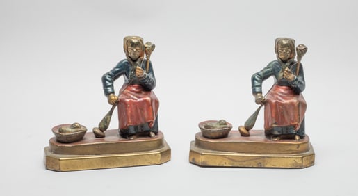 Pair Early 20th Painted Metal Bookends