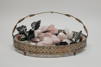 Two Rose Quartz Grapes w/ Bowl
