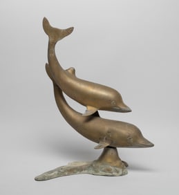 Vintage Brass Table Sculpture of Dolphin