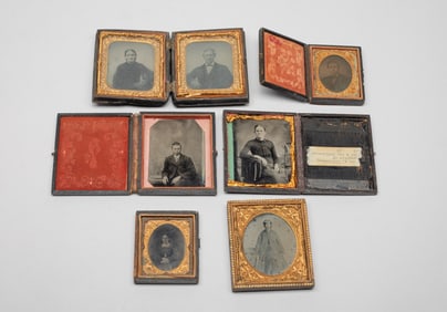 Estate Set Antique Tin Types w/ Case