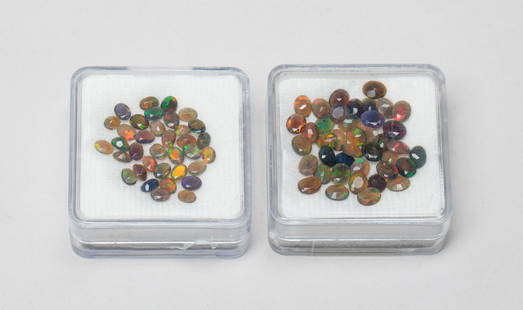 Set Fire Opal Cut Stones: Two cases of fire opal cut stone pieces. Size varies.