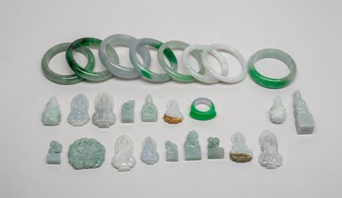 Set Chinese Jade Pendants, Bangles