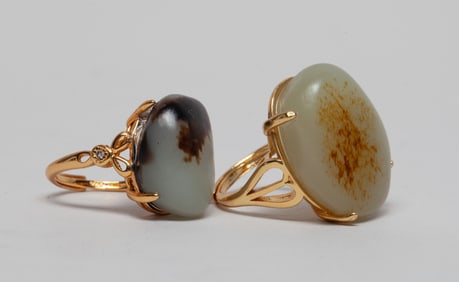 Two Chinese Russet Jade Rings