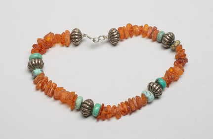 Estate West Asian Amber & Stone Necklace