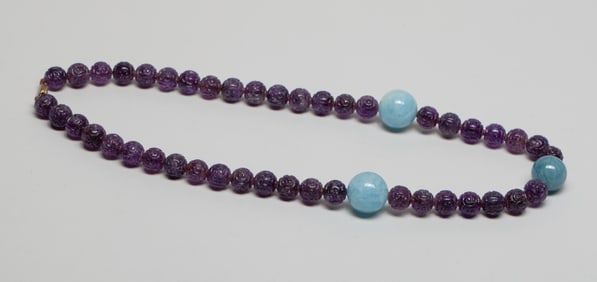 Vintage Chinese Amethyst, Aquamarine Necklace