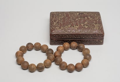 Chinese Export Agarwood Beads w/ Box