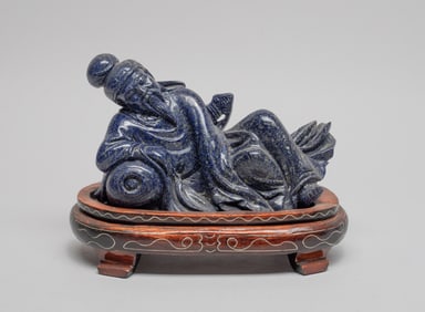 Estate Chinese Lapis Carved Sculpture of Old Man