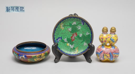 Chinese Bronze Snuff Bottle, Cloisonne Sets
