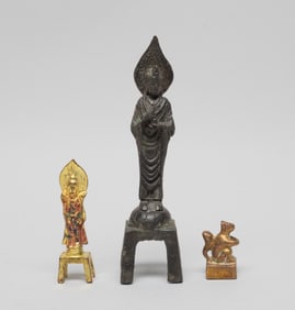 Set Chinese Bronze Sculptures of Buddha & Seal