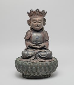 Large Chinese Painted Bronze Buddha