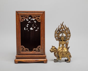 Chinese Gilt Bronze Buddha w/ Case