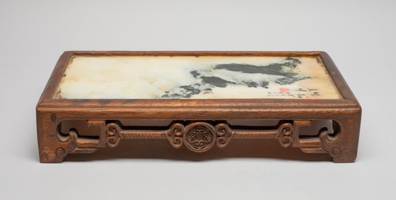 Chinese Wood Stand Inlaid Marble