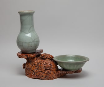 Two Chinese Export Porcelains w/ Wood Base