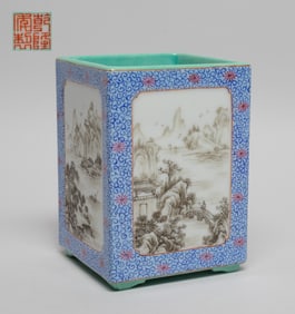 Chinese Enameled Porcelain Brush Pot