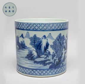 Chinese Export Blue & White Porcelain Brush Pot
