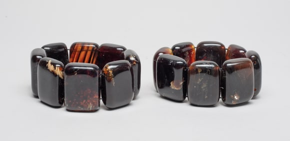 Two Chunk Bead Amber Bracelets