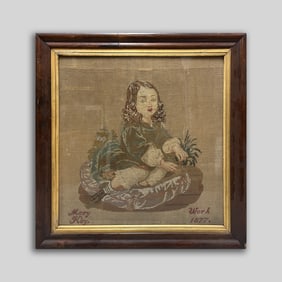 Estate Large Vintage Embroidered Painting