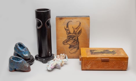 Vintage Wood Box & Porcelains