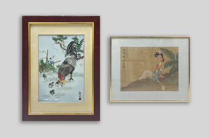 Chinese Painting & Porcelain Hanging Piece