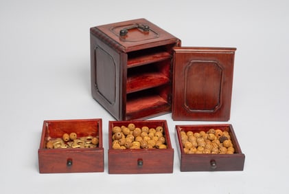 Estate Chinese Wood Box w/ Decor Beads