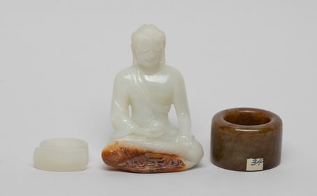 Set Chinese Jade Carved Rings, Buddha