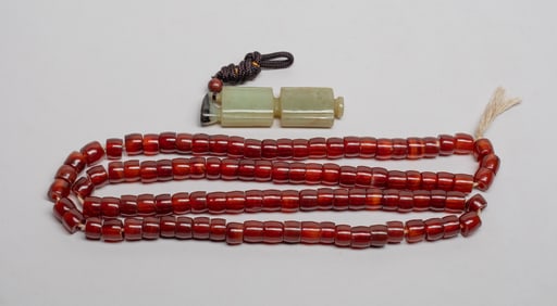 Chinese Jade Pendant, Cameo Agate Necklace