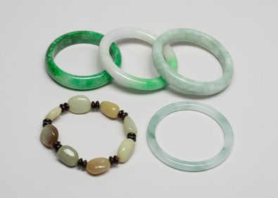 Chinese Colored Stone Bangles, Jade Beads