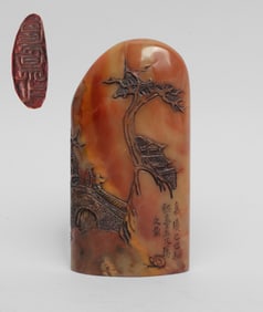 Estate Chinese Tall Shoushan Stone Seal